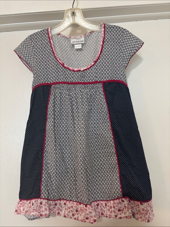 Oh! Mamma Tops - Oh! Mamma Navy, White & Pink Mixed-Print Babydoll Tunic